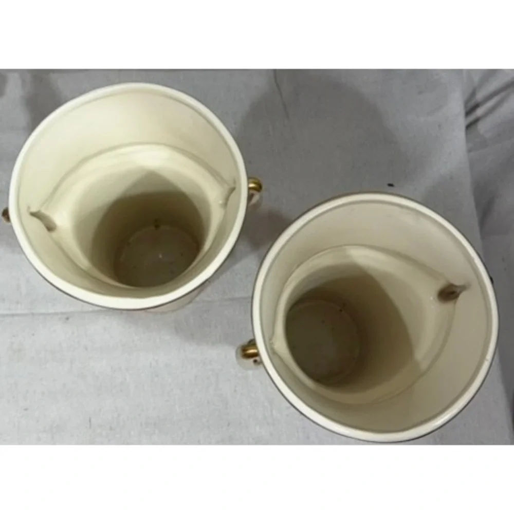 Vintage 1950s Floral Ceramic Mantel Vases Gold Gilt Draped Swag Pair P-133